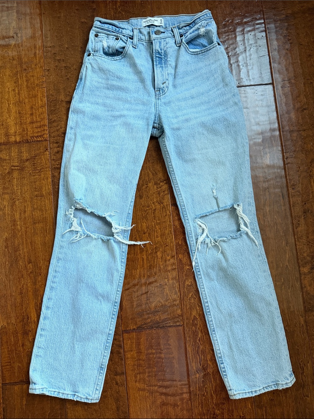 Abercrombie & Fitch Light Blue Distressed Straight Jeans